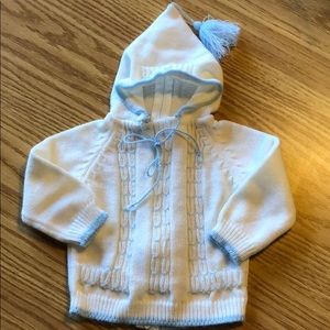 Cute Vintage Boys Sweater White Blue with Tassel